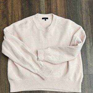 Quince Light Pink Boyfriend Crew Knit Sweater, 100% Cotton, Oversized